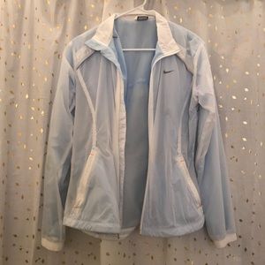 Nike light Blue and white mesh rain jacket